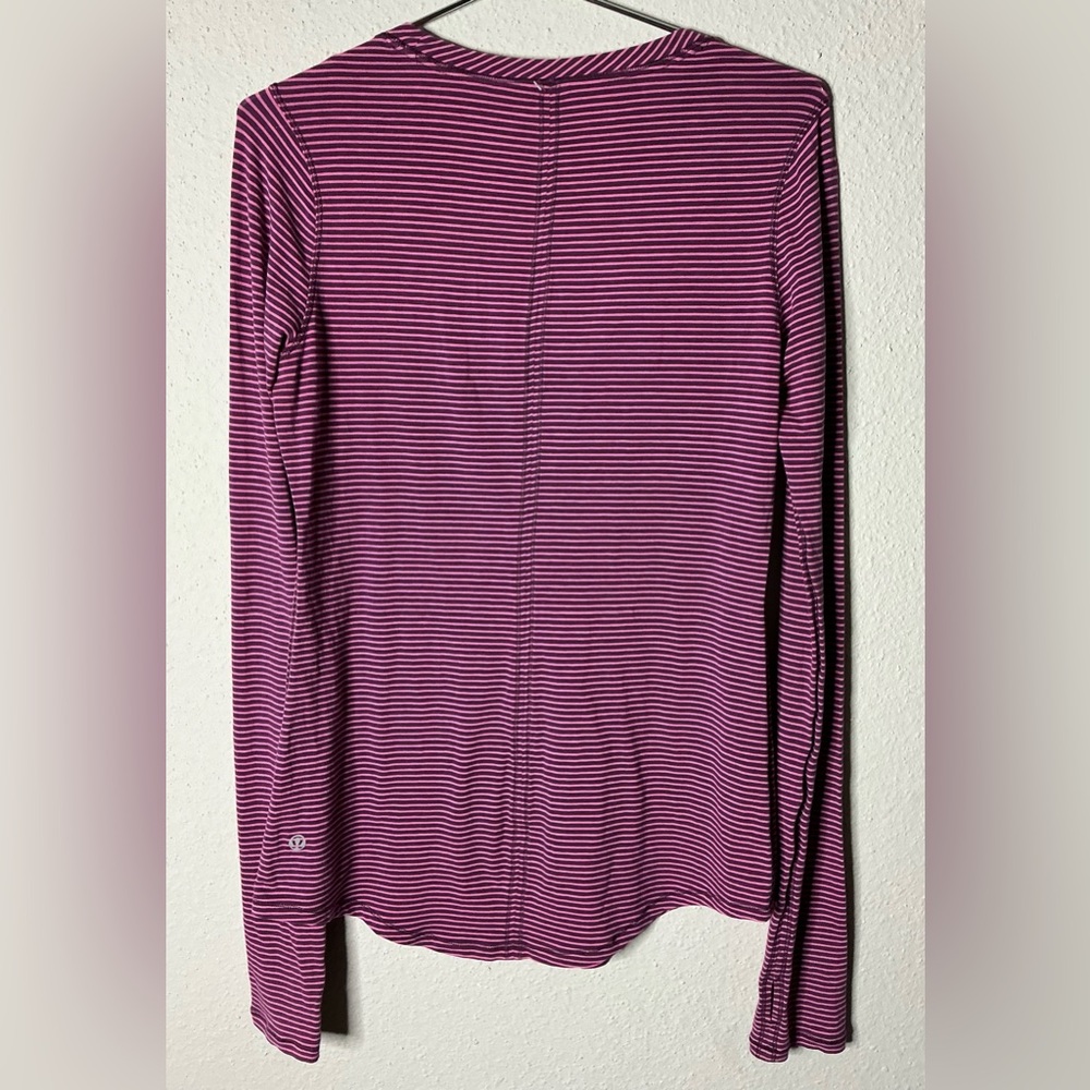 lululemon athletica purple and black striped Long Sleeve Top size M - Picture 2 of 7